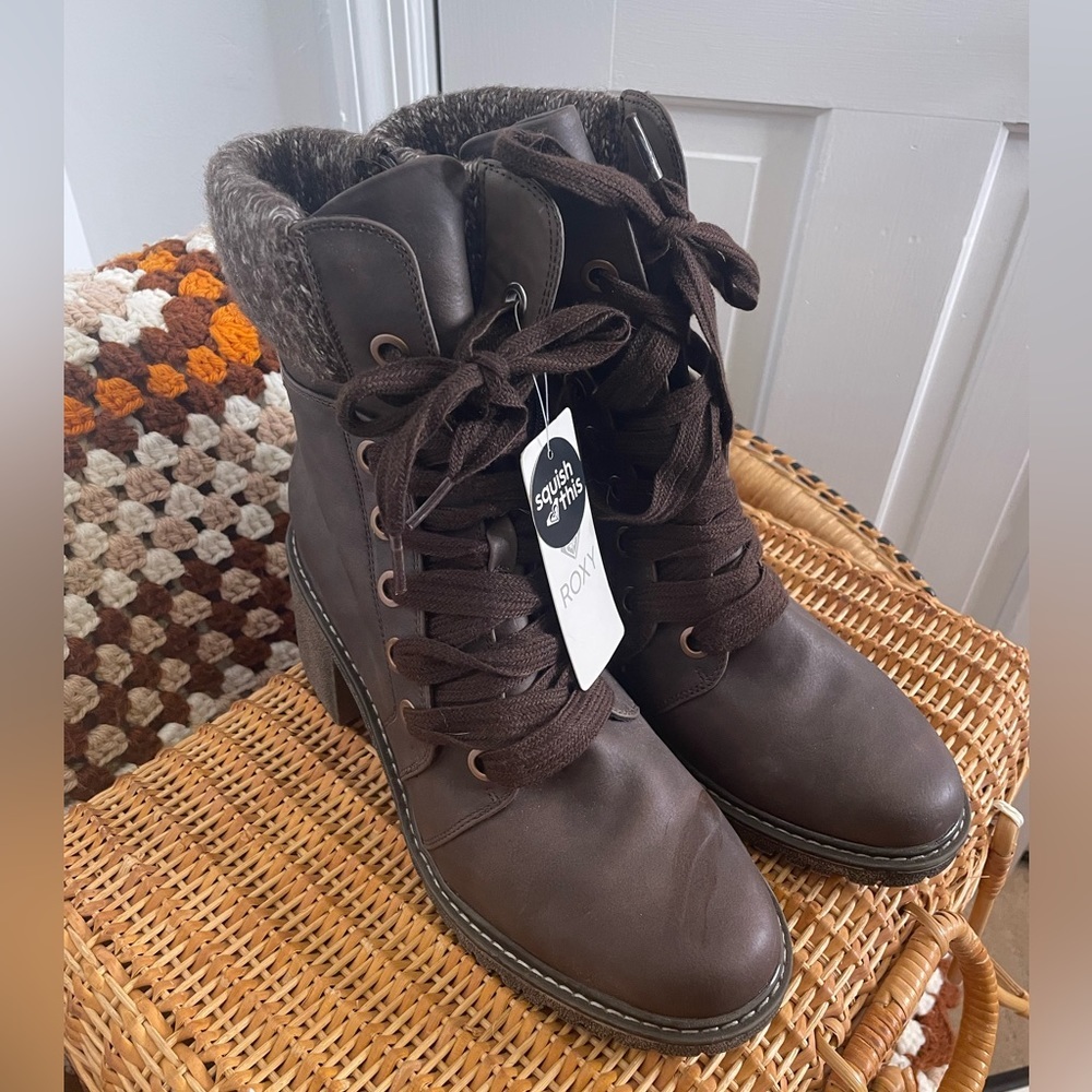 Roxy Knit Lace Up Chunky Heeled Ankle Bootie - Picture 5 of 10